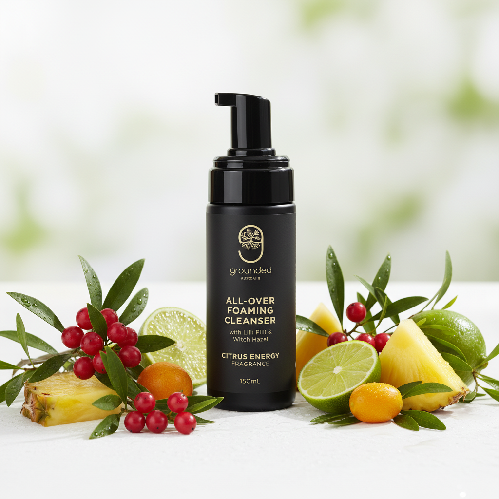 All-Over Foaming Cleanser editorial image showing the actual product bottle