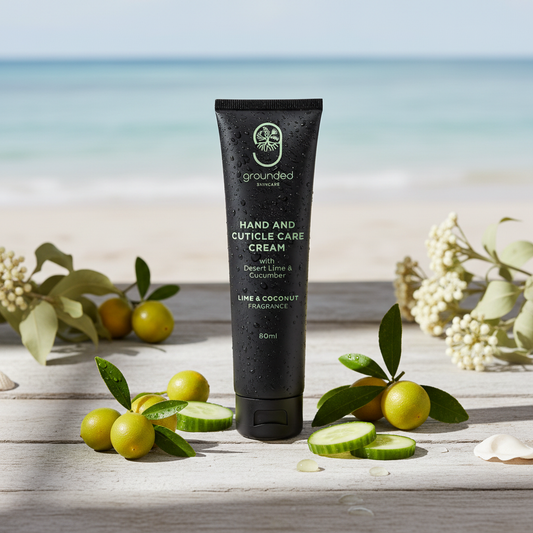 Hand and Cuticle Care Cream editorial image with Australian Desert Lime and cucumber