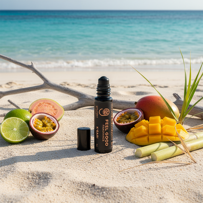 Feel-Good Fragrance K'Gari editorial image with an Australian beach setting